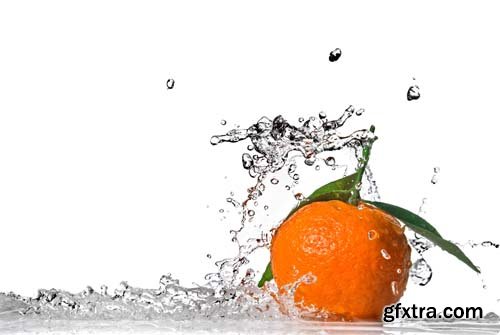 Water Splash On Mandarin Isolated - 10xJPGs