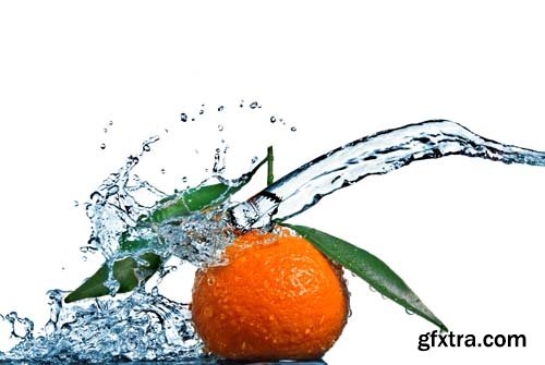 Water Splash On Mandarin Isolated - 10xJPGs