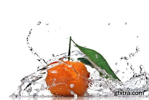 Water Splash On Mandarin Isolated - 10xJPGs