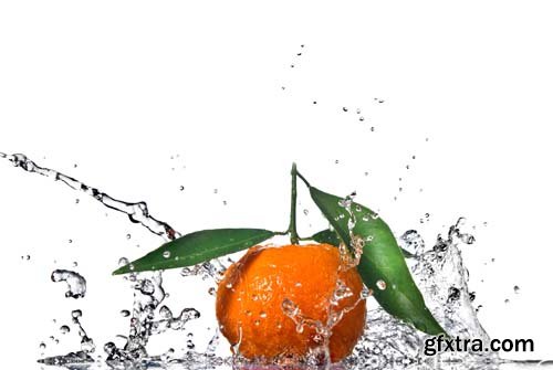 Water Splash On Mandarin Isolated - 10xJPGs