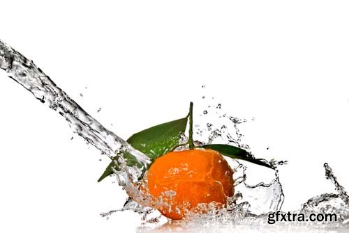 Water Splash On Mandarin Isolated - 10xJPGs