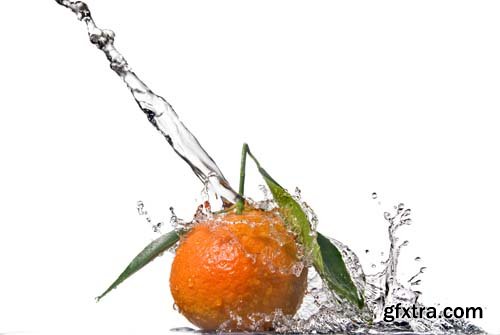 Water Splash On Mandarin Isolated - 10xJPGs