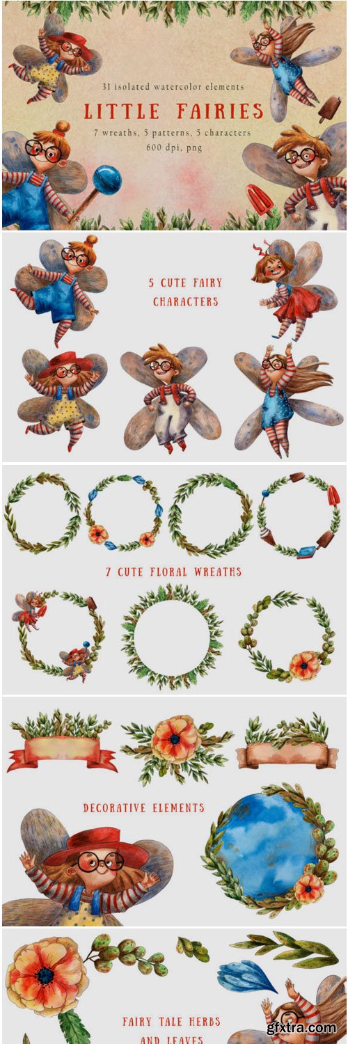 Little Fairies - Watercolor Clip Art Set 1463415