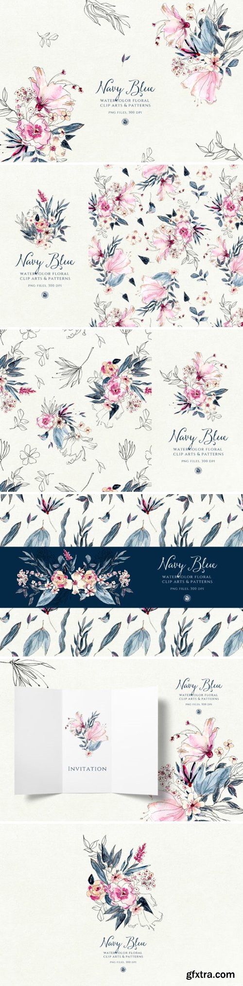 CM - Navy Blue Watercolor Flowers 3816789