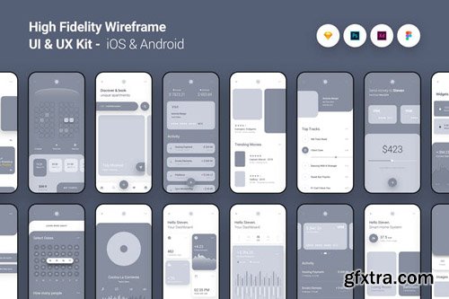 High Fidelity Wireframe UI UX Kit iOS Android App