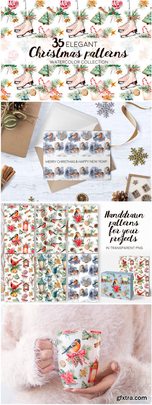 Elegant Christmas Patterns. Watercolor 1465352