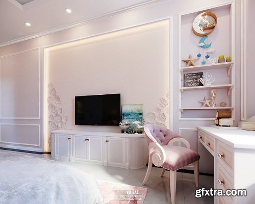 Modern Girly Bedroom Interior Scene