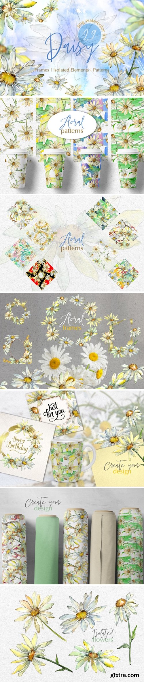 Watercolor Daisy PNG Set - Graphics 1467415