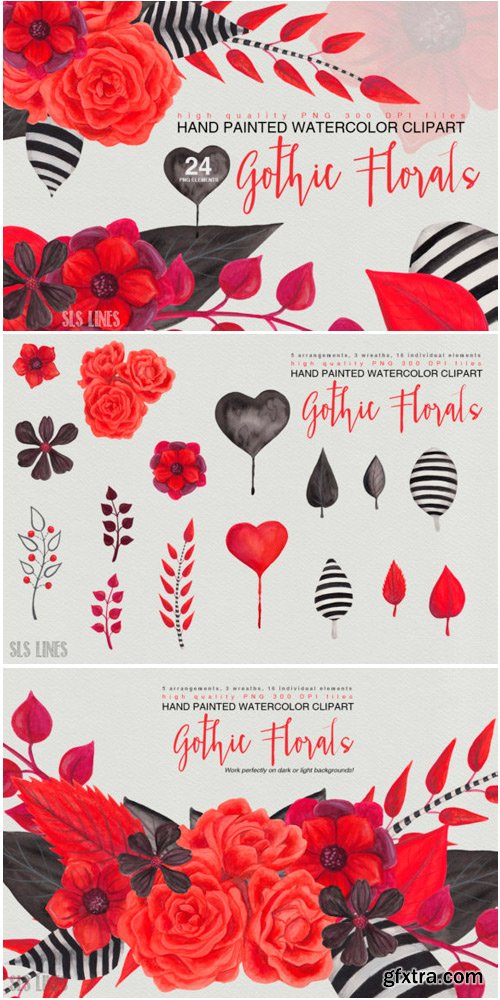 Gothic Florals Watercolor Clipart 1467680