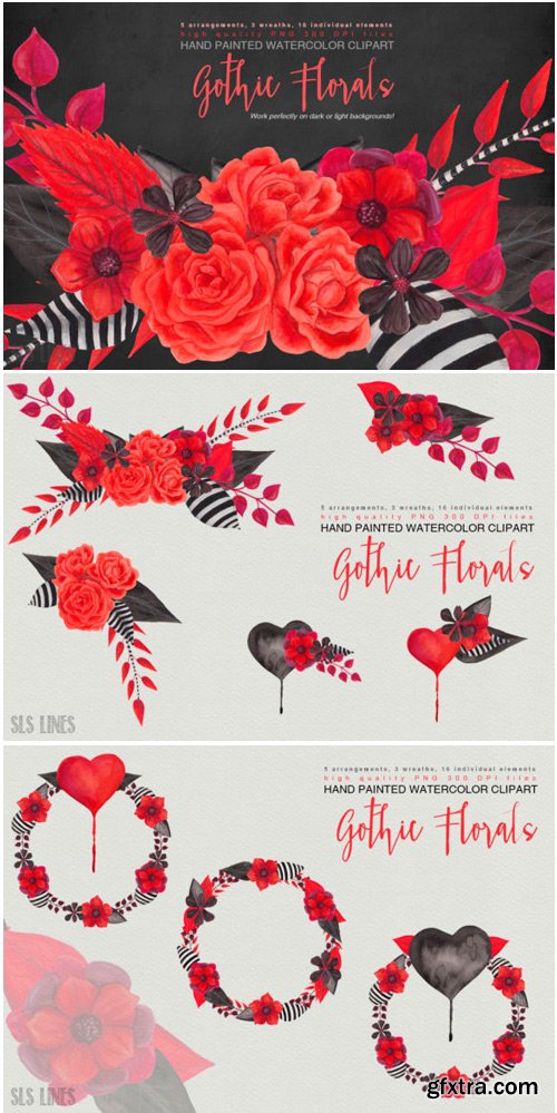 Gothic Florals Watercolor Clipart 1467680