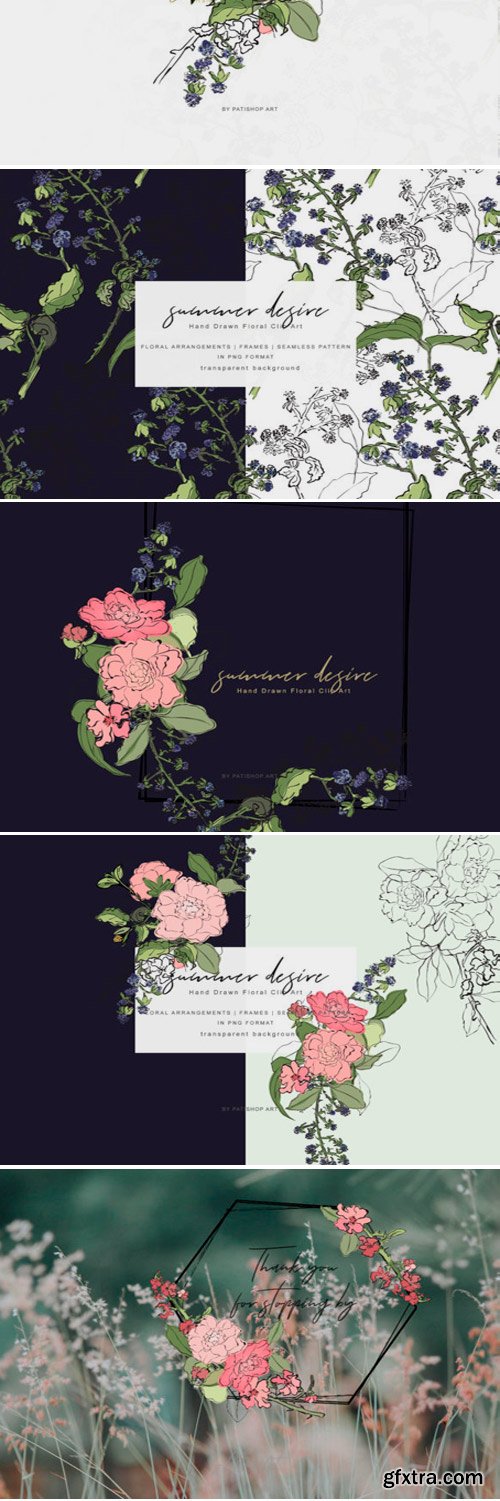 Hand Drawn Floral & Black Berry Clip Art 1467801