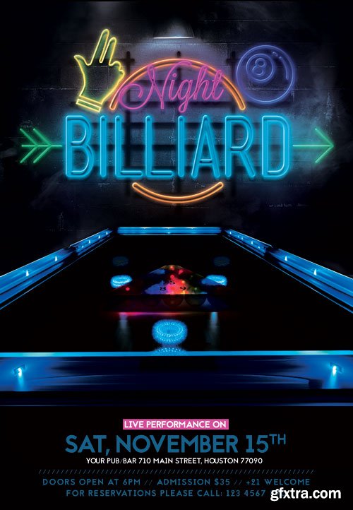 NEON BILLIARD – PREMIUM FLYER PSD TEMPLATE