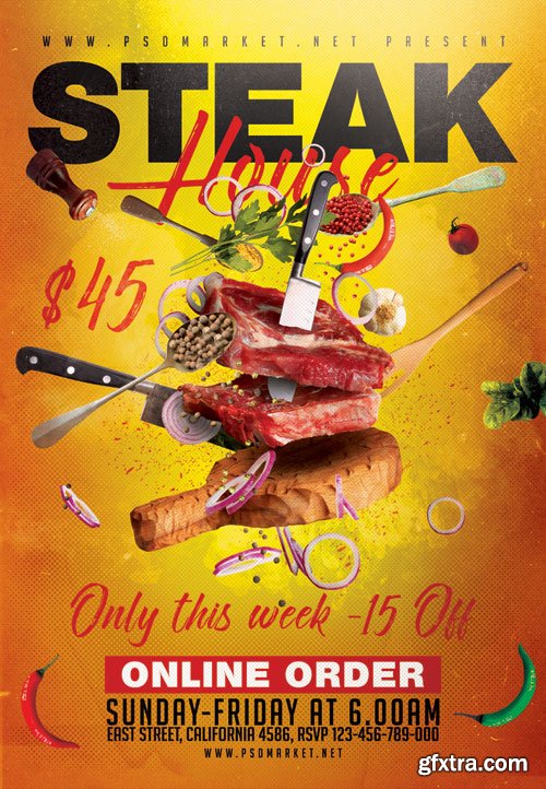 STEAK HOUSE FOOD – RESTAURANT FLYER PSD TEMPLATE