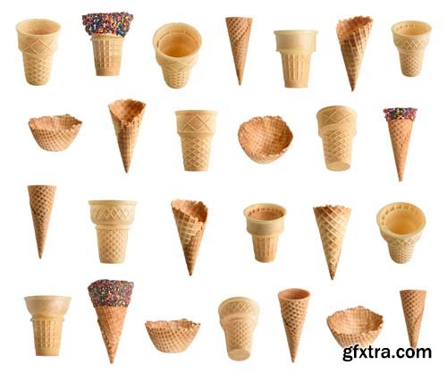 Collection Of Empty Ice Cream Cone Isolated - 12xJPGs