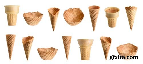 Collection Of Empty Ice Cream Cone Isolated - 12xJPGs