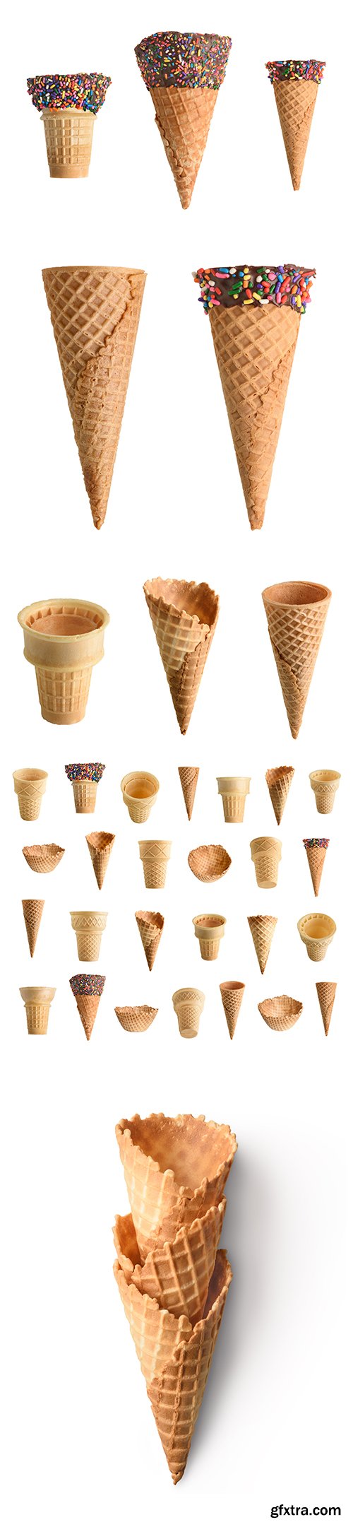 Collection Of Empty Ice Cream Cone Isolated - 12xJPGs