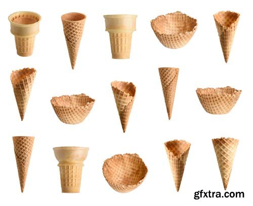 Collection Of Empty Ice Cream Cone Isolated - 12xJPGs