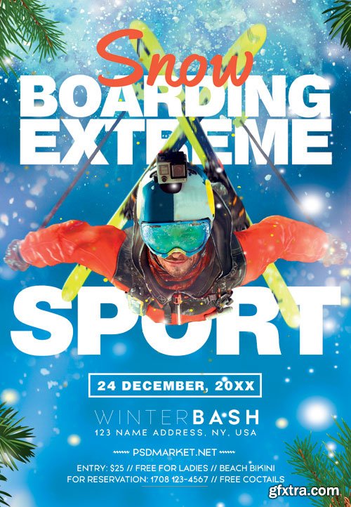 SNOWBOARDING EXTREME SPORT FLYER – PSD TEMPLATE