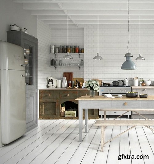 Scandinavian Style Kitchen Interior Scene 03