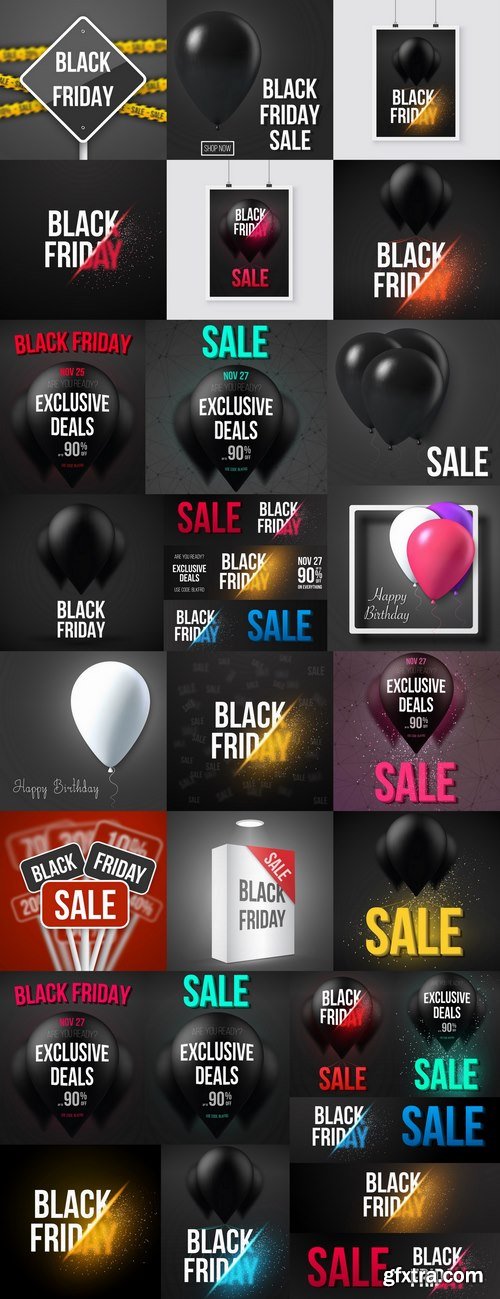 Black Friday flyer banner logo sticker sale invitation card 25 EPS