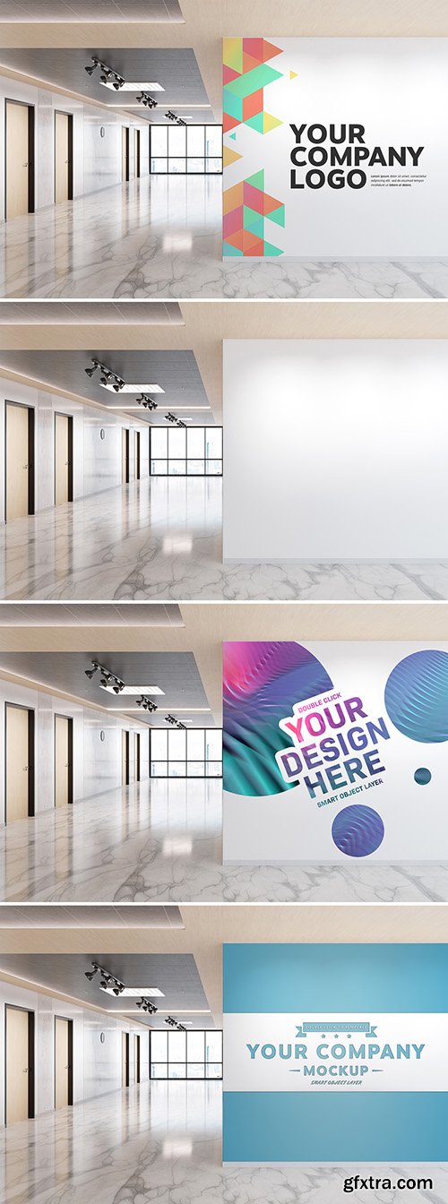 Blank Wall in Bright Wood and Marble Office Mockup 262107538