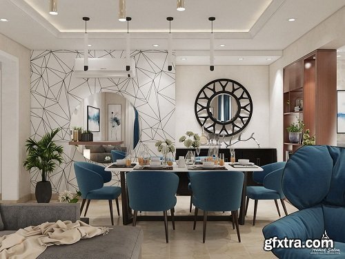 Living Room & Dining Room Interior Scene