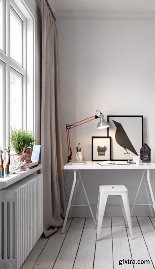 Scandinavian Style Working room Interior Scene