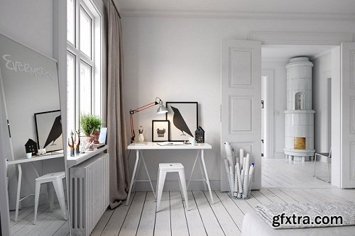 Scandinavian Style Working room Interior Scene