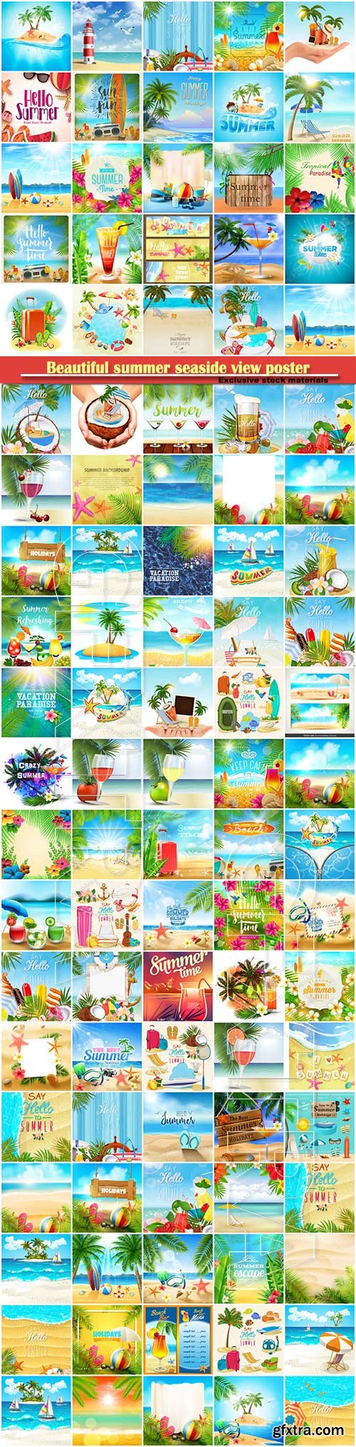 Beautiful summer seaside view poster, tropical sea, travel background vector illustration # 2