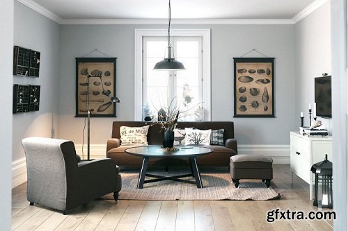 Scandinavian Style Living Room Interior Scene 09