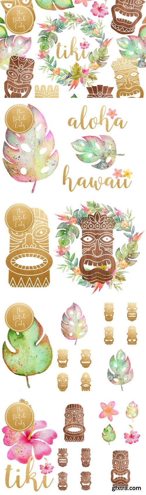 Hawaiian Tiki Mask Clipart Set 1490667