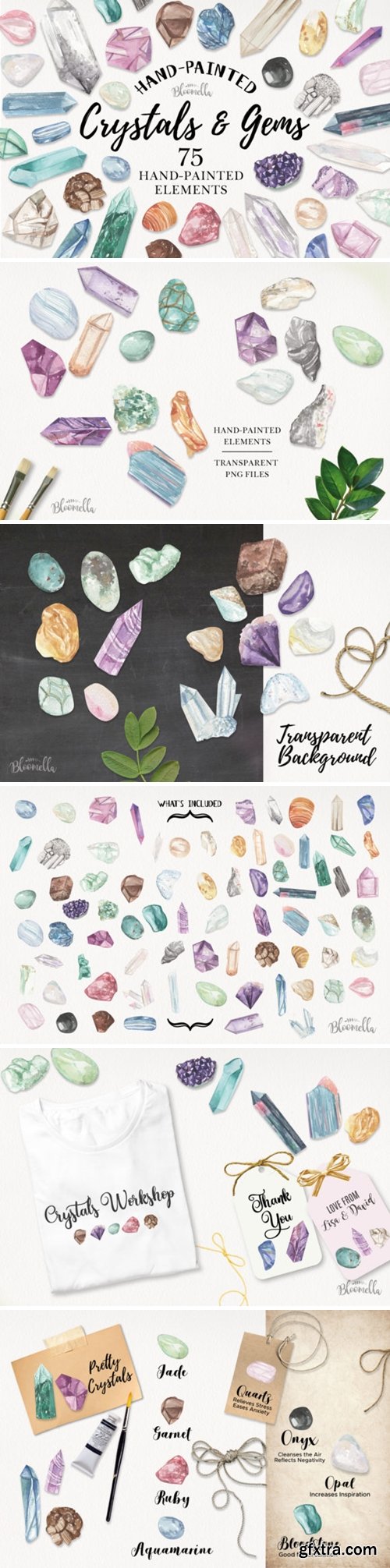 75 Crystals and Gemstones Set Watercolor 1489234