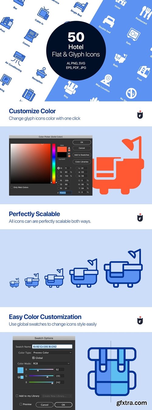 50 Hotel Flat & Glyph Icons