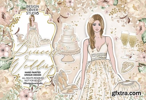 Princess Wedding digital design and paper pack