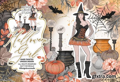 Halloween Girl digital design and paper pack