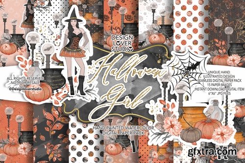 Halloween Girl digital design and paper pack