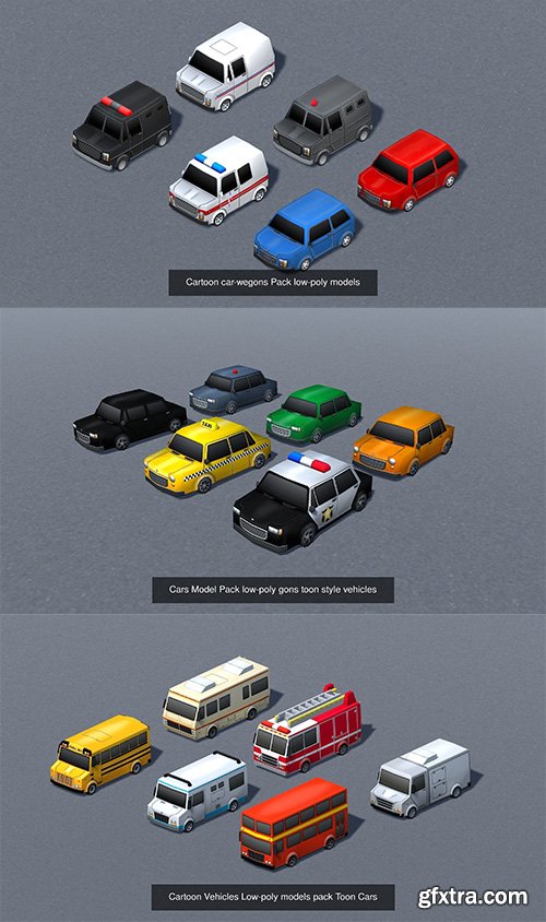 Cgtrader - cartoon vehicles mega pack - lowpoly models 3D Model Collection