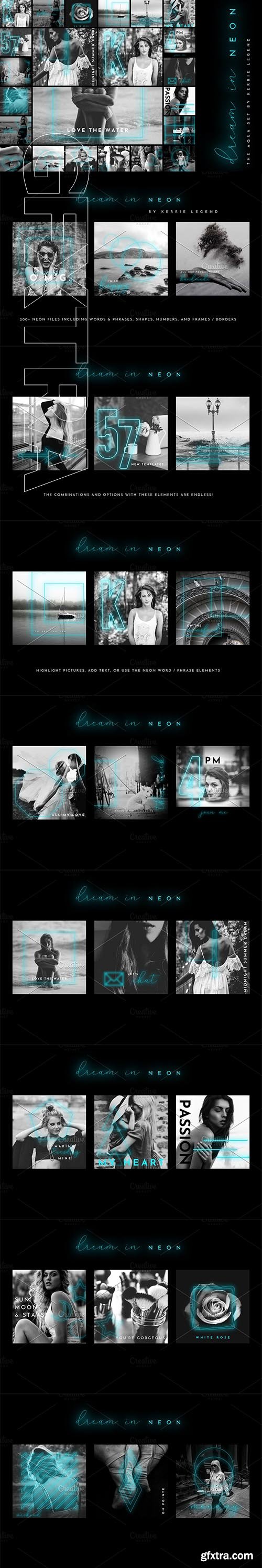 CreativeMarket - Dream in Neon - Aqua - Social Media 3796540