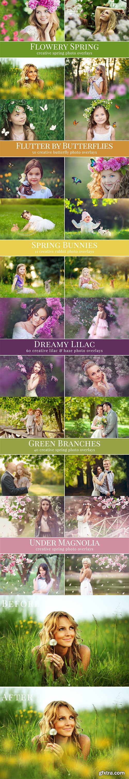 Spring Photo Overlay Bundle: Bunnies, Magnolia, Butterflies, Lilacs, trees + more!