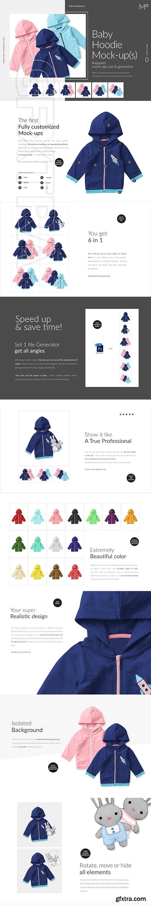 CreativeMarket - Baby Hoodie Mock-ups Set & Generator 3444829