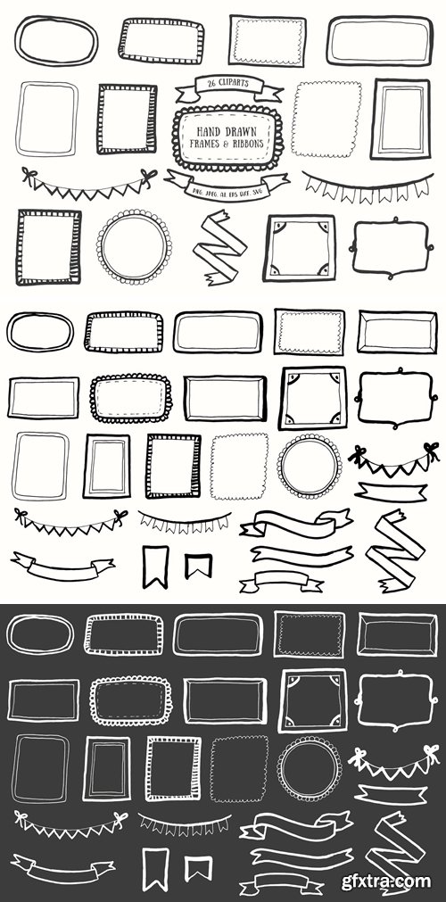 20+ Handdrawn Frames & Ribbons Clipart