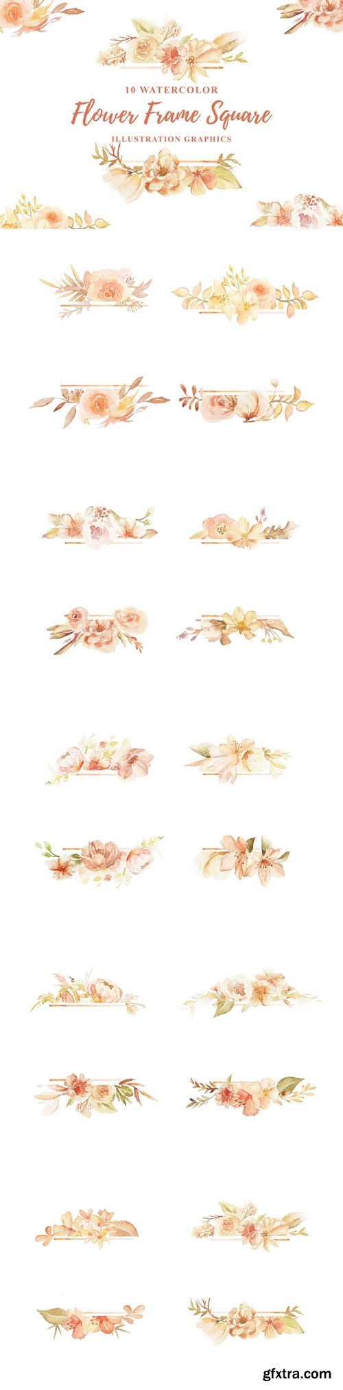 10 Watercolor Flower Frame Square Illustration