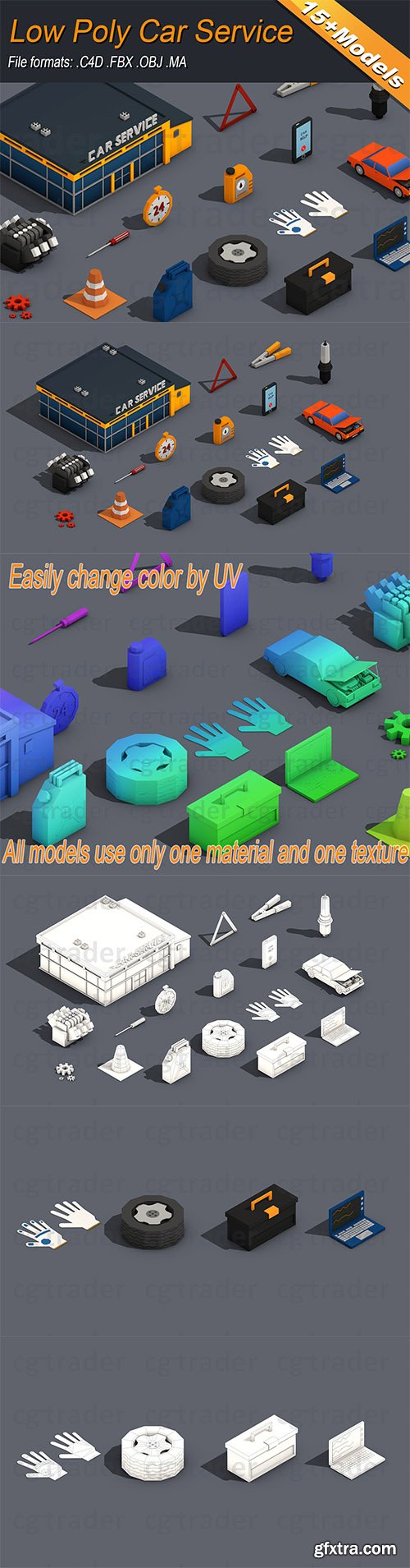 Cgtrader - Low Poly Car Service Engine Repair Isometric Low-poly 3D model