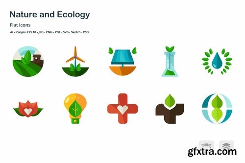 Nature and Ecology Flat Colored Icons