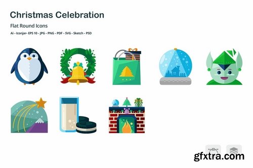 Christmas Celebration Flat Colored Icons