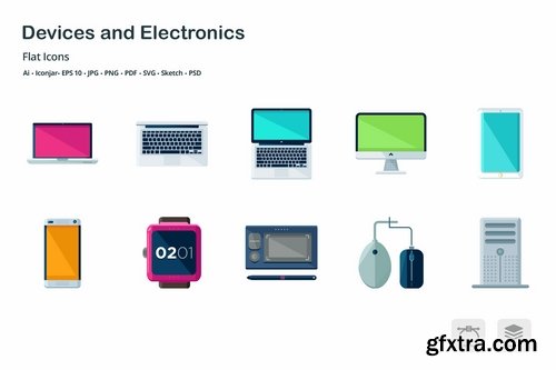 Devices and Electronics Flat Colored Icons