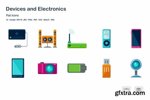 Devices and Electronics Flat Colored Icons