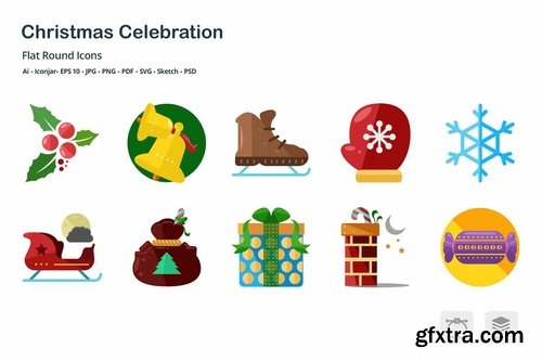 Christmas Celebration Flat Colored Icons