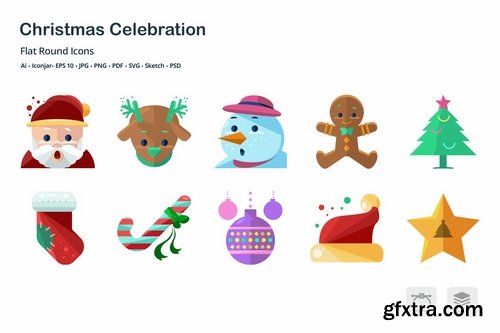 Christmas Celebration Flat Colored Icons