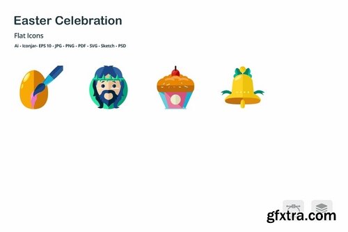 Easter Celebration Flat Colored Icons